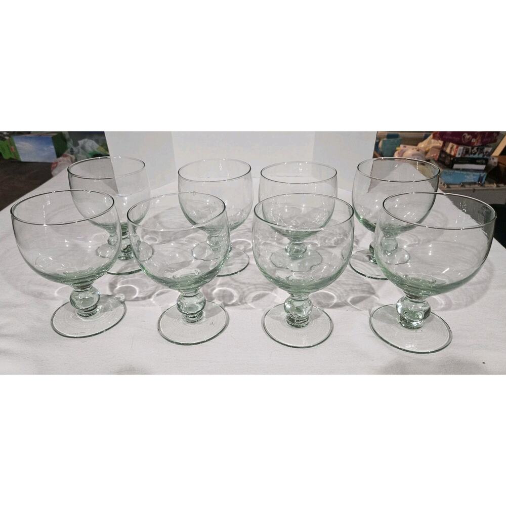 Hand Blown Glass Goblets Light Green Set of 8